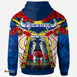 cowboys anzac day watercolour rugby hoodie custom remembrance cowboys with poppy flower