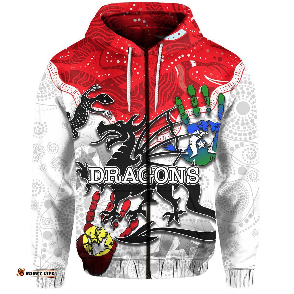 NAIDOC St. George Illawarra Dragons Zip Hoodie Tribal Style