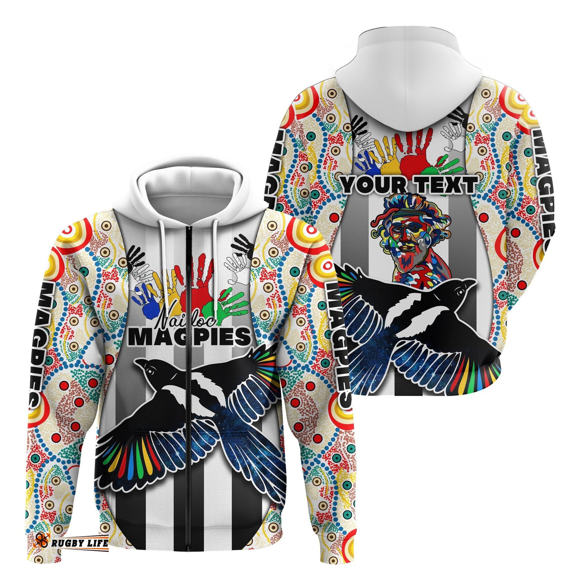 Custom Personalised Magpies NAIDOC Week Zip Hoodie Collingwood Modern Style