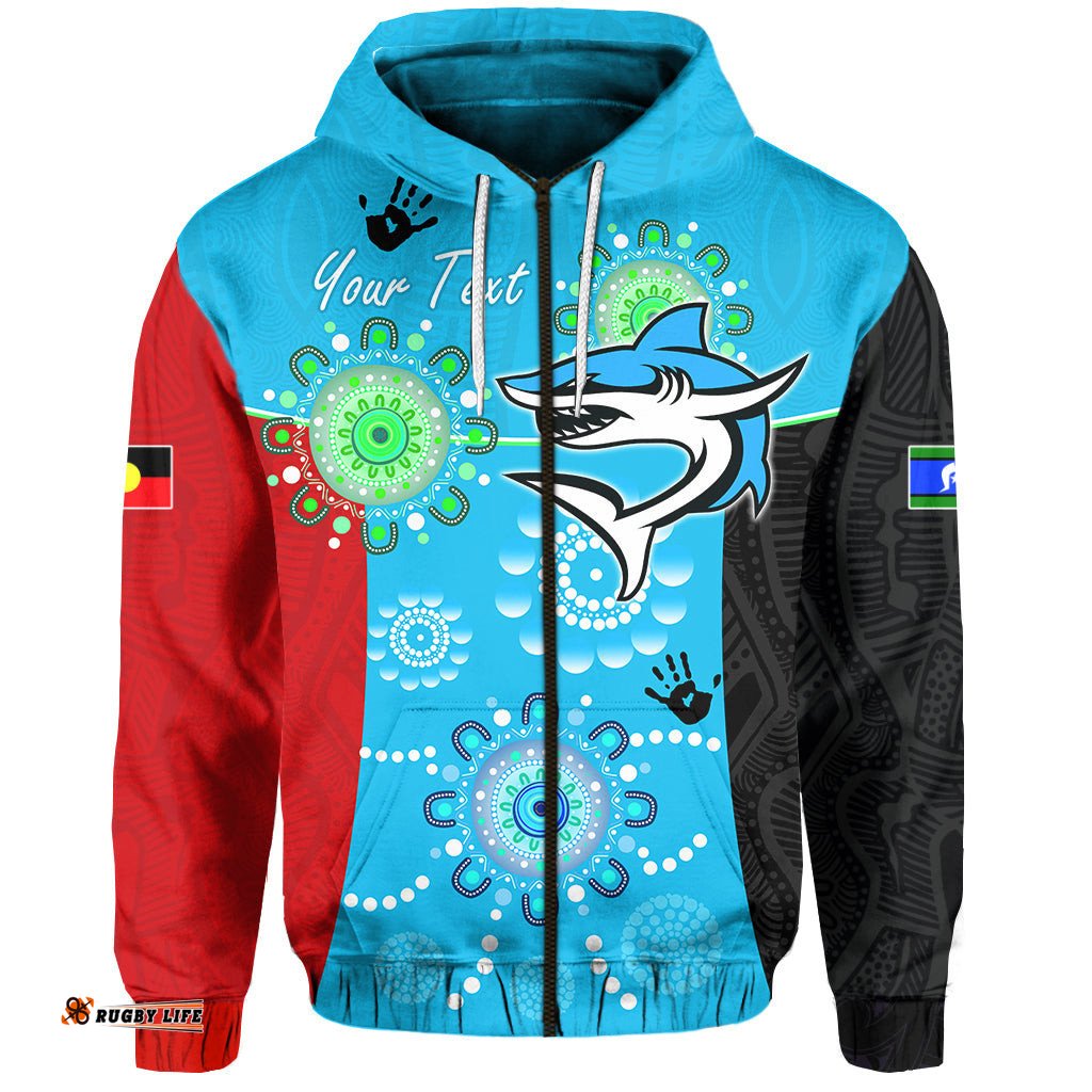 Custom Personalised NAIDOC Sharks Zip Hoodie Indigenous Life
