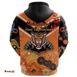 Wests Zip Hoodie Tigers Indigenous NAIDOC Heal Country! Heal Our Nation Orange NO.1