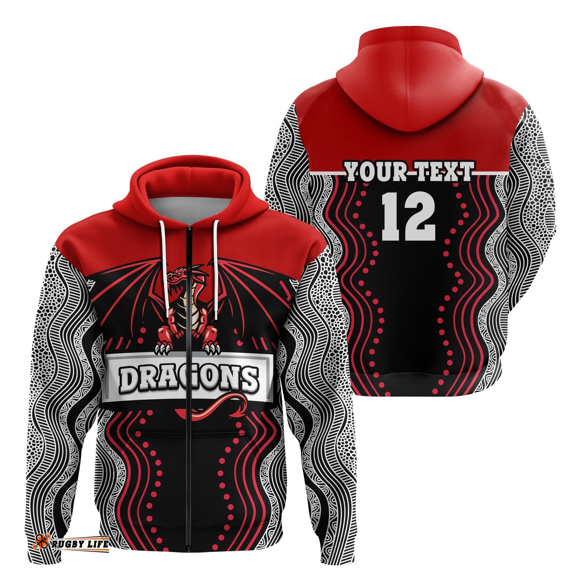 Custom Personalised Dragons Zip Hoodie St. George Aboriginal Sport Style Ver.2