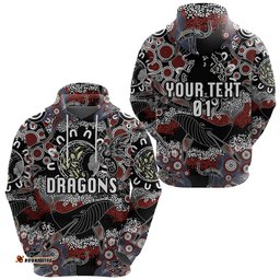 Custom Personalised St. George Illawarra Dragons Hoodie Indigenous Black, Custom Text And Number