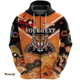 Custom Personalised Wests Zip Hoodie Tigers Indigenous NAIDOC Heal Country! Heal Our Nation Orange NO.1
