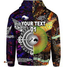 Custom Personalised New Zealand Maori Aotearoa And Australia Aboriginal Zip Hoodie Together Purple, Custom Text And Number