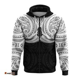 New Zealand Zip up Hoodie Maori Silver Fern 0