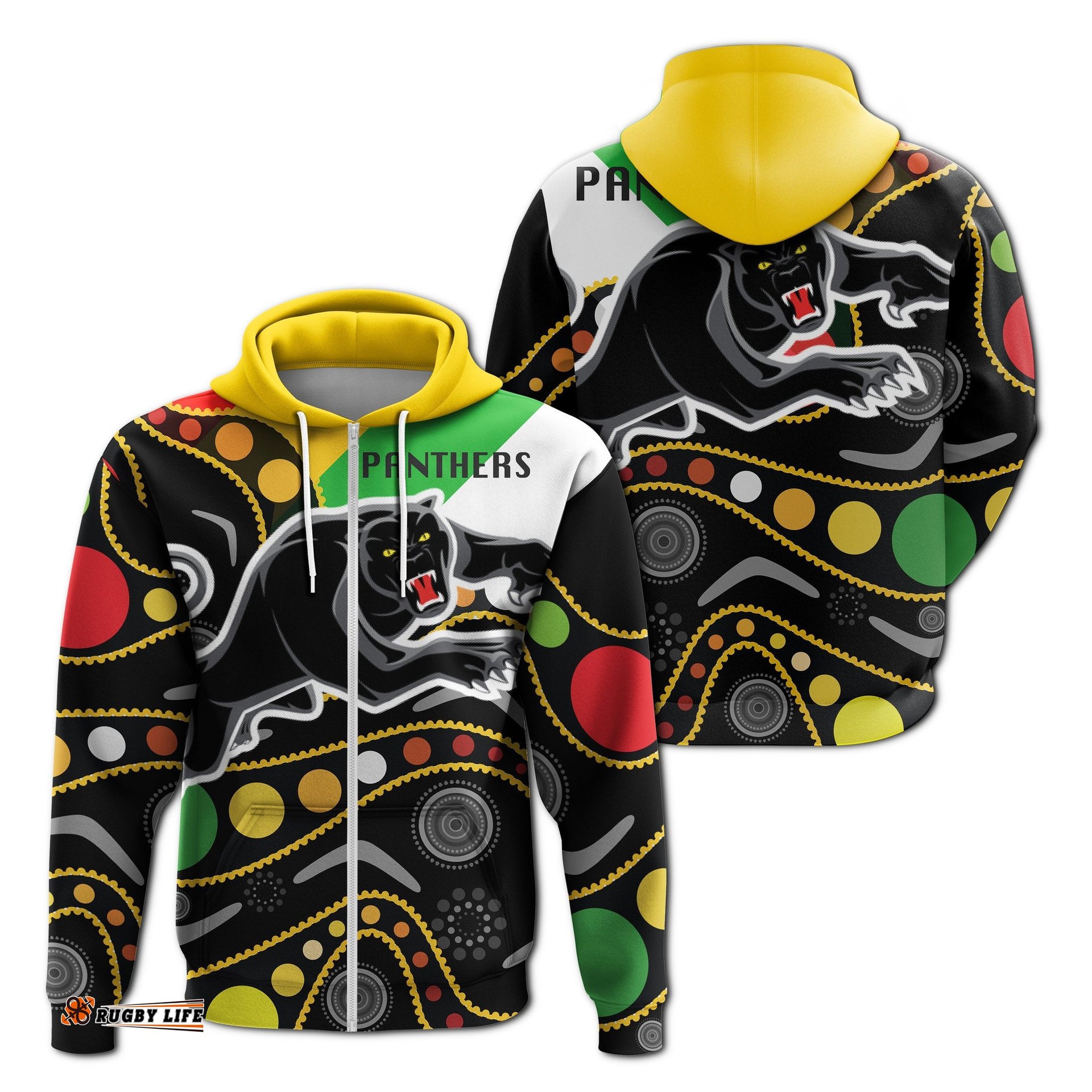 Penrith Panthers Zip up Hoodie Panther With Colors NAIDOC Patterns 0