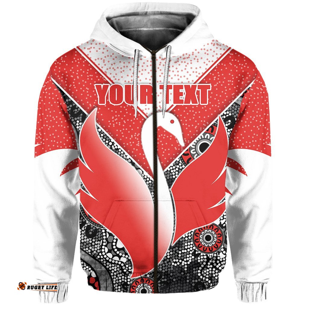 Custom Personalised Swans Indigenous Zip Hoodie Sydney Style