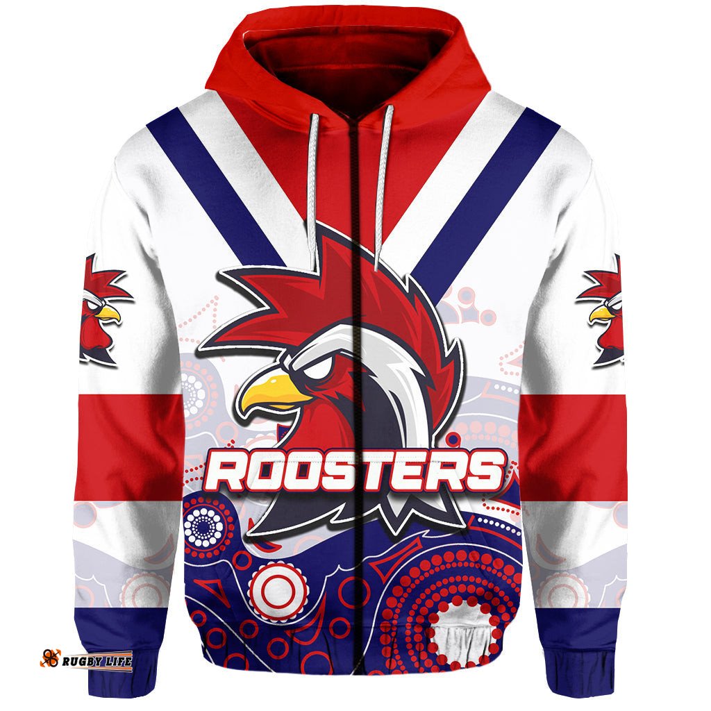 Roosters Zip Hoodie Aboriginal White Style