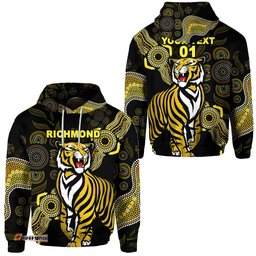 Custom Personalised Richmond Tigers Zip Hoodie Simple Indigenous, Custom Text And Number