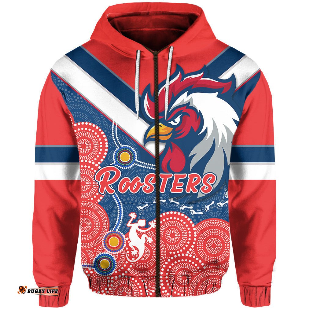 RooSTERS Zip Hoodie Red Aboriginal Rugby