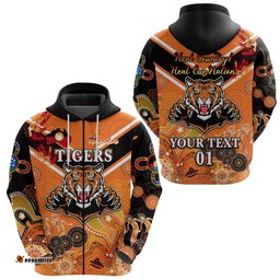 Custom Personalised Wests Zip Hoodie Tigers Indigenous NAIDOC Heal Country! Heal Our Nation Orange NO.1, Custom Text And Number