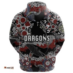 Custom Personalised St. George Illawarra Dragons Zip Hoodie Indigenous Black