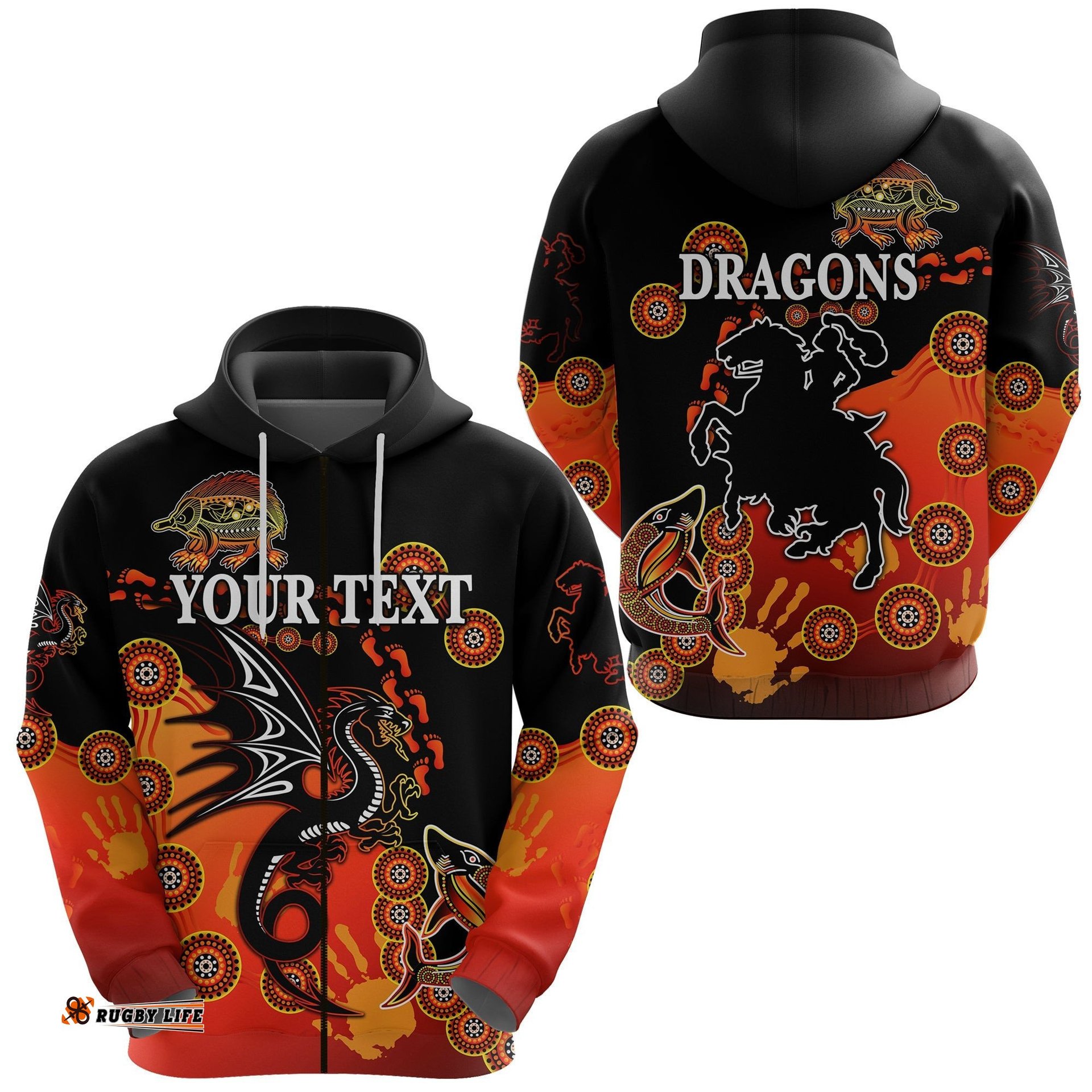 Custom Personalised St. George Illawarra Dragons Zip Hoodie Simple Indigenous Red
