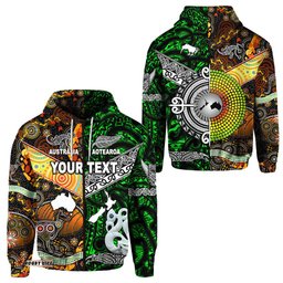 Custom Personalised New Zealand Maori Aotearoa And Australia Aboriginal Zip Hoodie Together Green