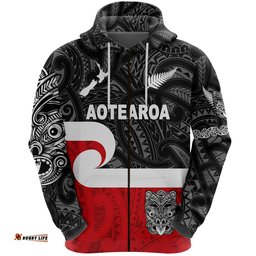Custom Personalised Maori Aotearoa Haka Zip Hoodie New Zealand Simple, Custom Text And Number