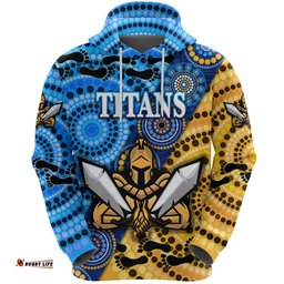 Custom Personalised Gold Coast Titans Hoodie Indigenous, Custom Text And Number