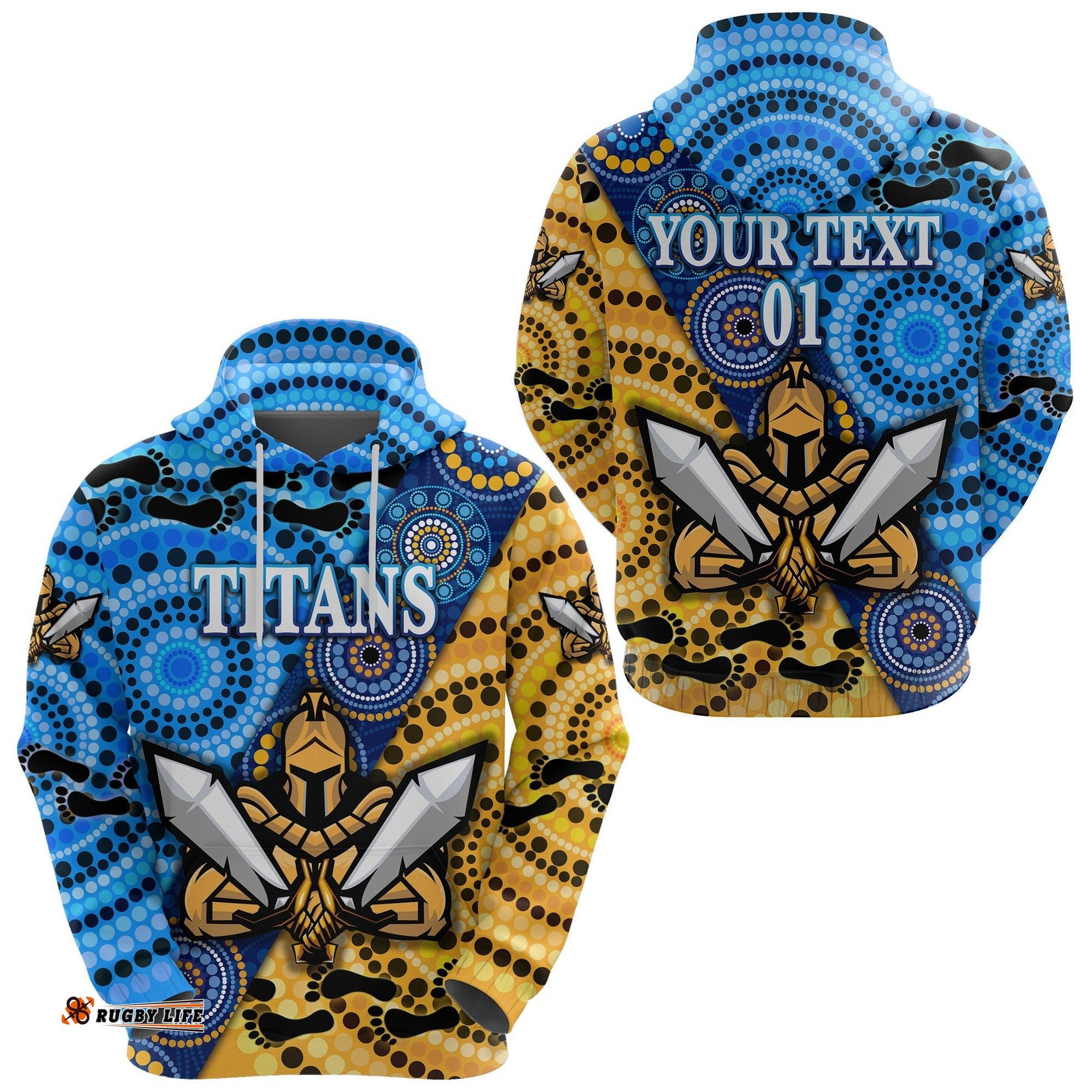 Custom Personalised Gold Coast Titans Hoodie Indigenous, Custom Text And Number
