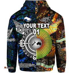 Custom Personalised New Zealand Maori Aotearoa And Australia Aboriginal Hoodie Together Blue, Custom Text And Number