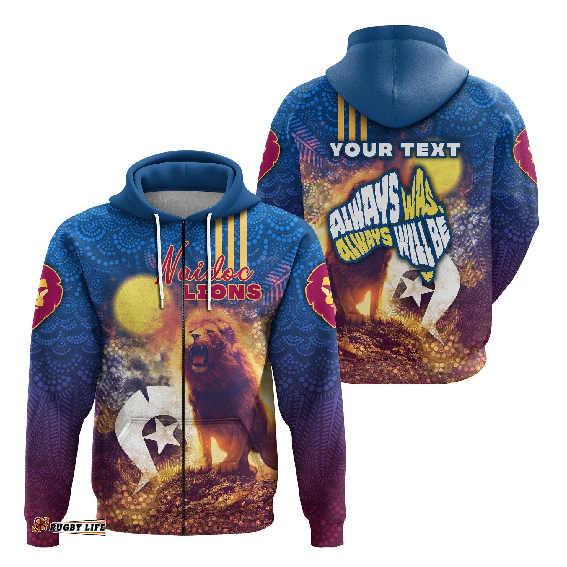 Custom Personalised Brisbane Zip Hoodie Lions NAIDOC Week 3D Sport Style