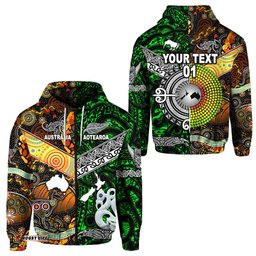 Custom Personalised New Zealand Maori Aotearoa And Australia Aboriginal Zip Hoodie Together Green, Custom Text And Number