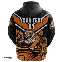 Custom Personalised Wests Tigers Zip Hoodie Indigenous, Custom Text And Number
