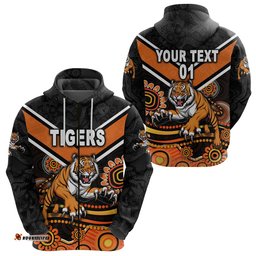 Custom Personalised Wests Tigers Zip Hoodie Indigenous, Custom Text And Number