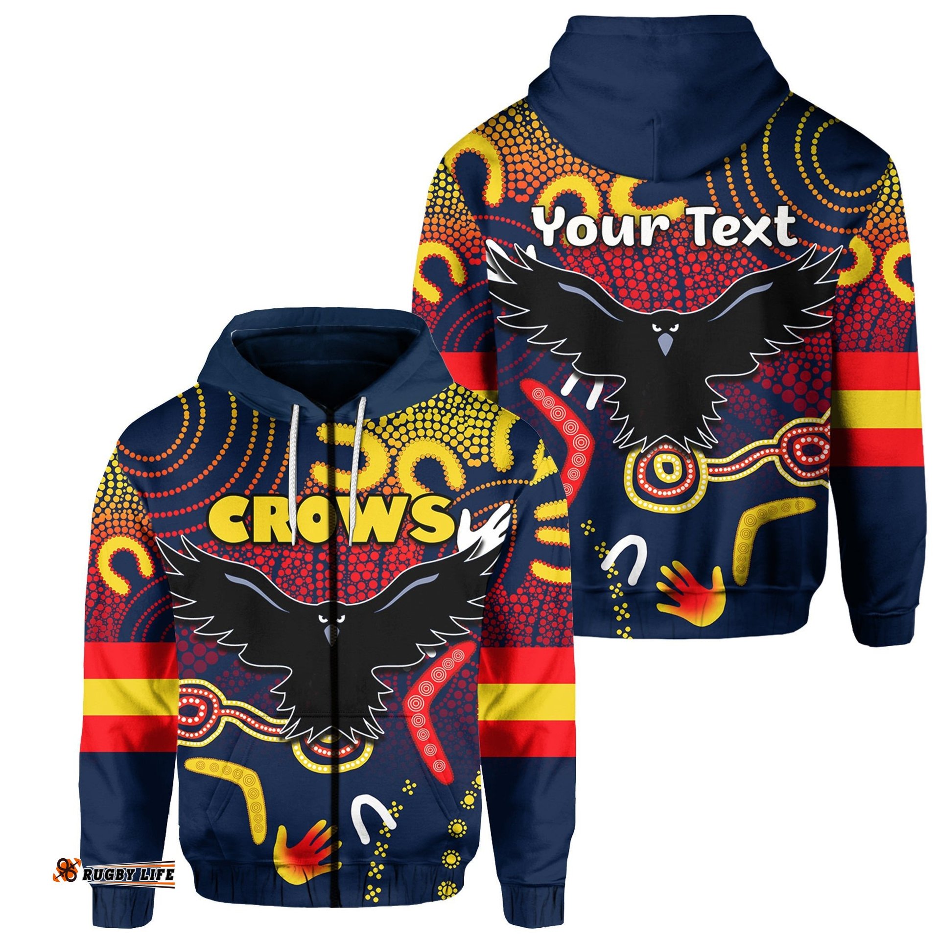 Custom Personalised Adelaide Crows Zip Hoodie Indigenous