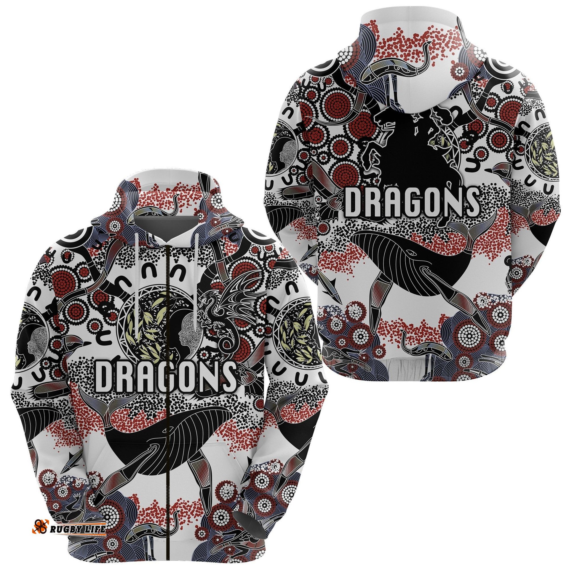 St. George Illawarra Dragons Zip Hoodie Indigenous White