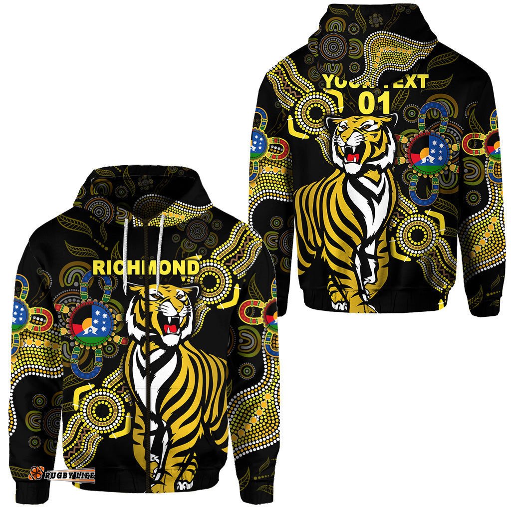 Custom Personalised Richmond Tigers Zip Hoodie NAIDOC Heal Country! Heal Our Nation Indigenous Vibes, Custom Text And Number