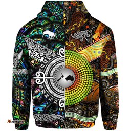 Custom Personalised New Zealand Maori Aotearoa And Australia Aboriginal Zip Hoodie Together Paua Shell