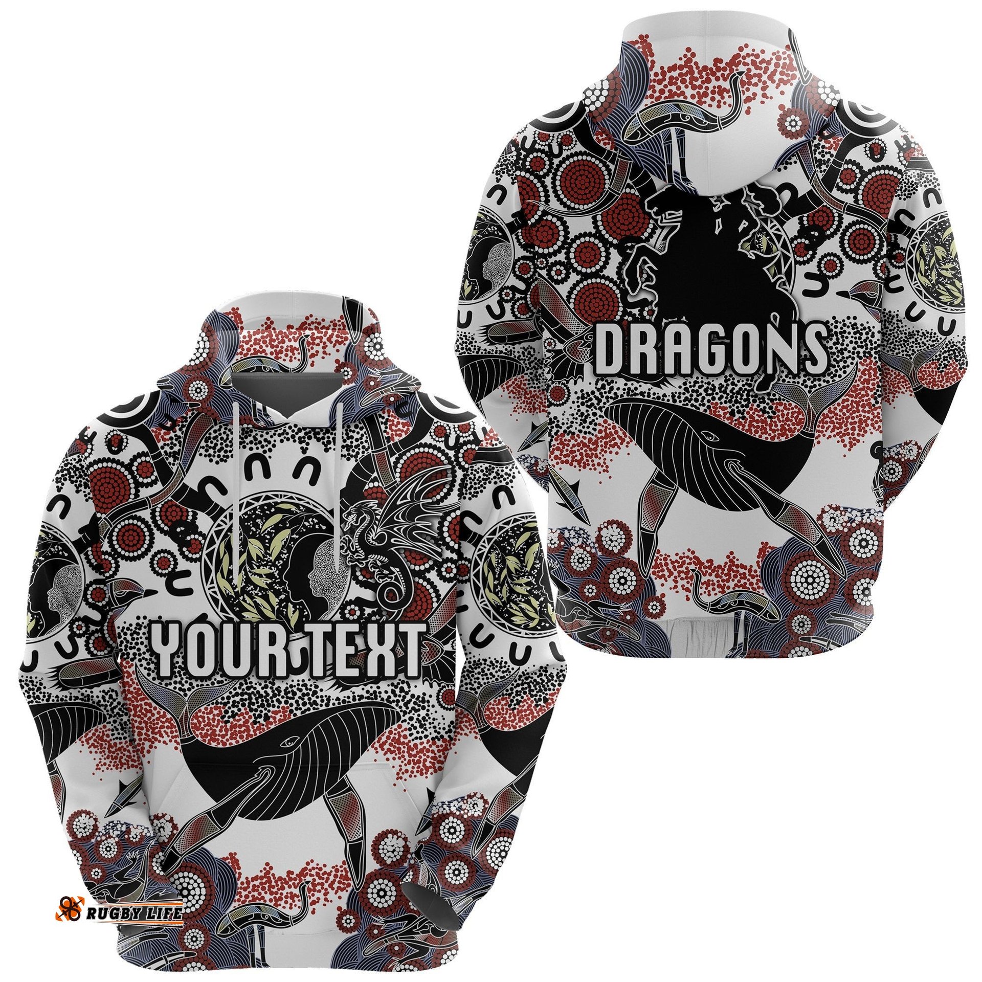 Custom Personalised St. George Illawarra Dragons Hoodie Indigenous White