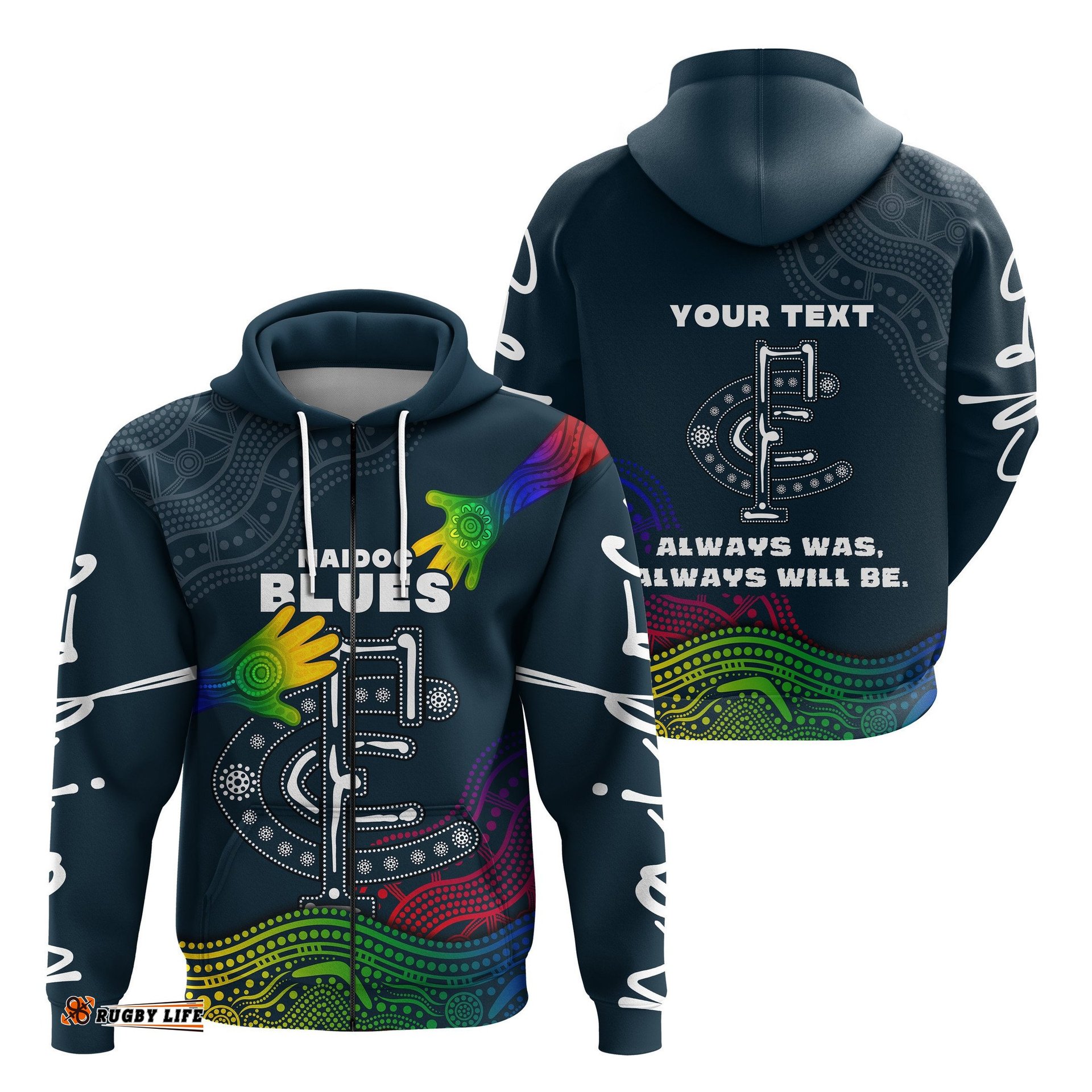 Custom Personalised Blues NAIDOC Week Zip Hoodie Aboriginal Special Style