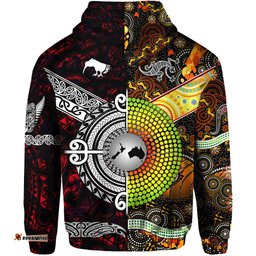 New Zealand Maori Aotearoa And Australia Aboriginal Zip Hoodie Together Red