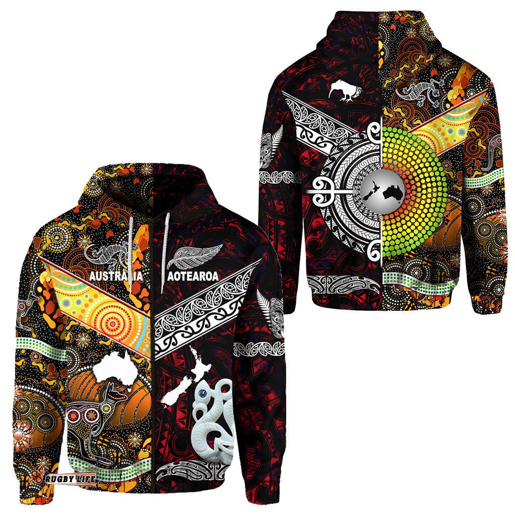 New Zealand Maori Aotearoa And Australia Aboriginal Zip Hoodie Together Red