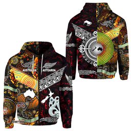 New Zealand Maori Aotearoa And Australia Aboriginal Zip Hoodie Together Red