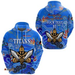 Custom Personalised Gold Coast Titans Zip Hoodie NAIDOC, Custom Text And Number