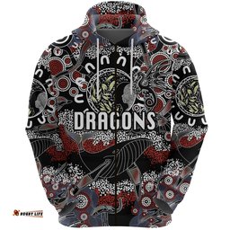 Custom Personalised St. George Illawarra Dragons Zip Hoodie Indigenous Black, Custom Text And Number