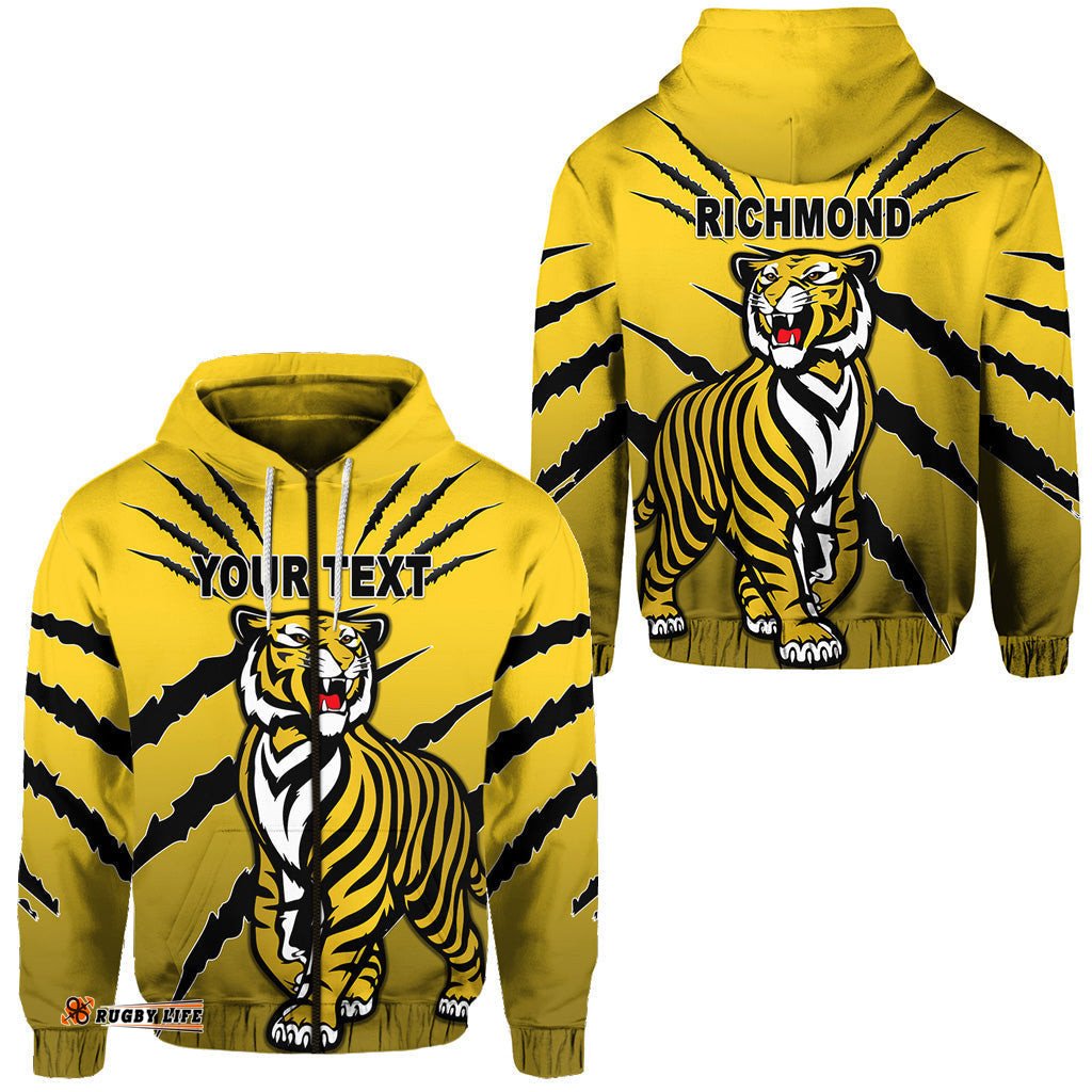 Custom Personalised Richmond Tigers Zip Hoodie Original Version Yellow