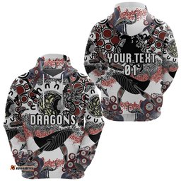 Custom Personalised St. George Illawarra Dragons Hoodie Indigenous White, Custom Text And Number