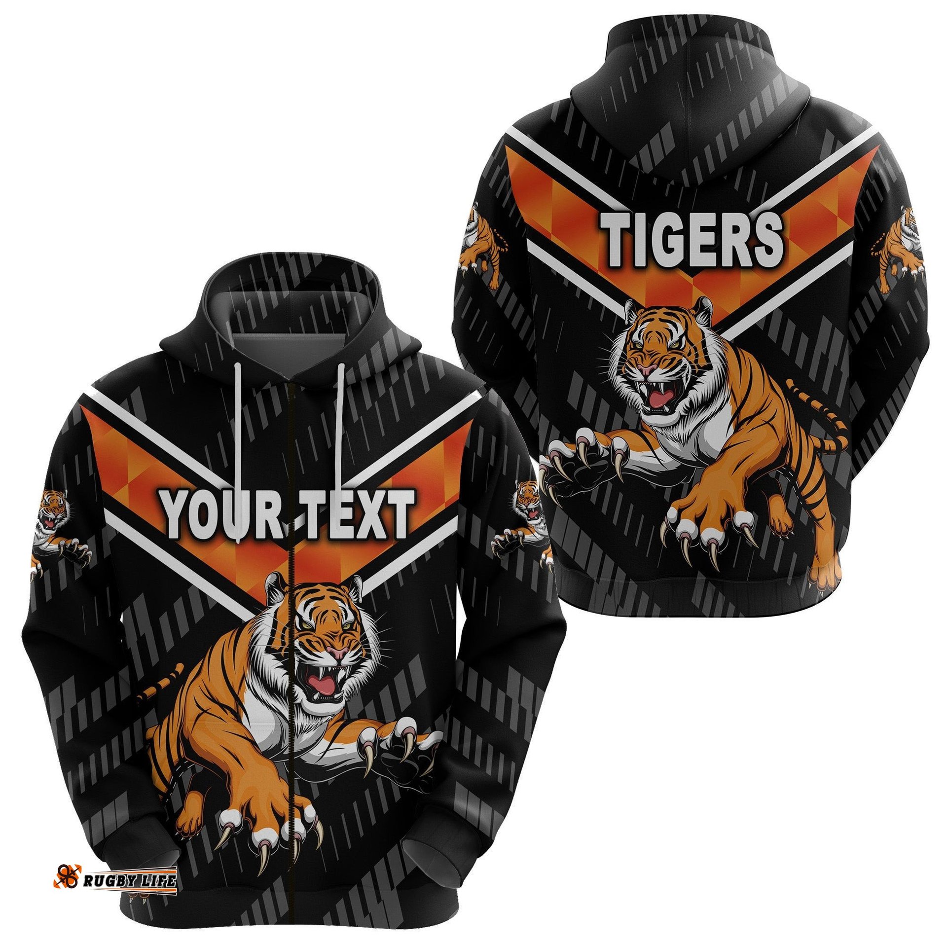 Custom Personalised Wests Tigers Zip Hoodie Simple NO.1