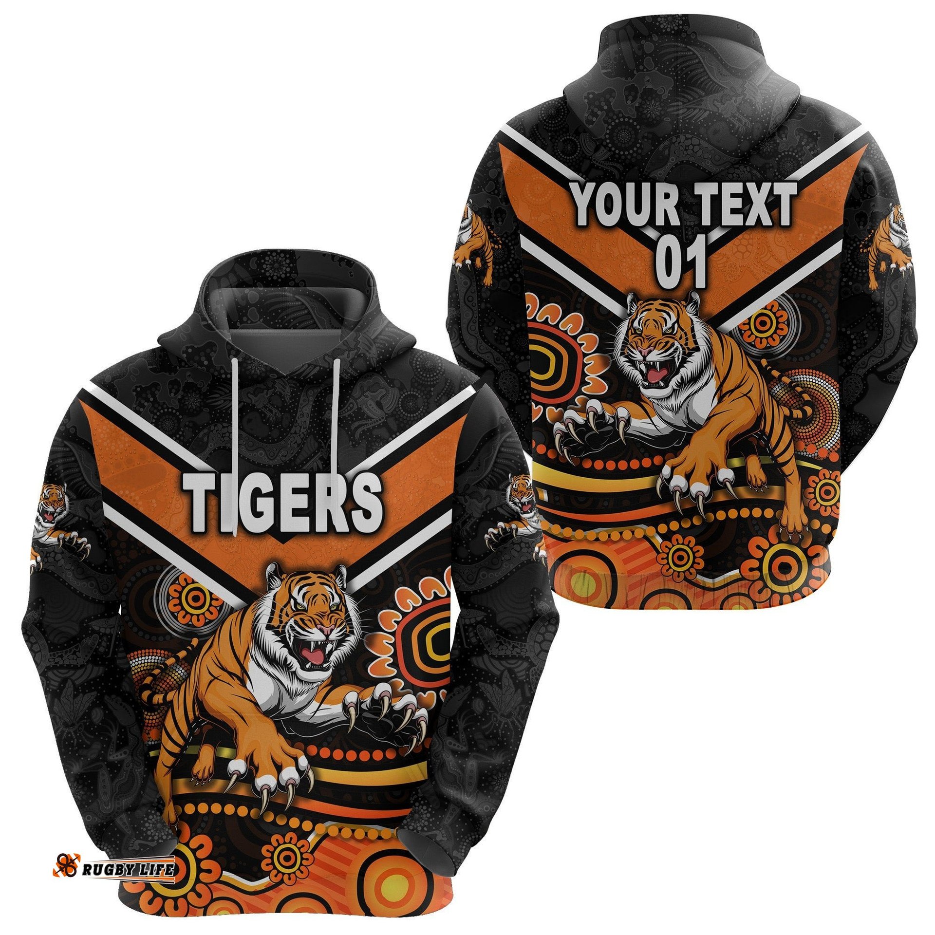 Custom Personalised Wests Tigers Hoodie Indigenous, Custom Text And Number