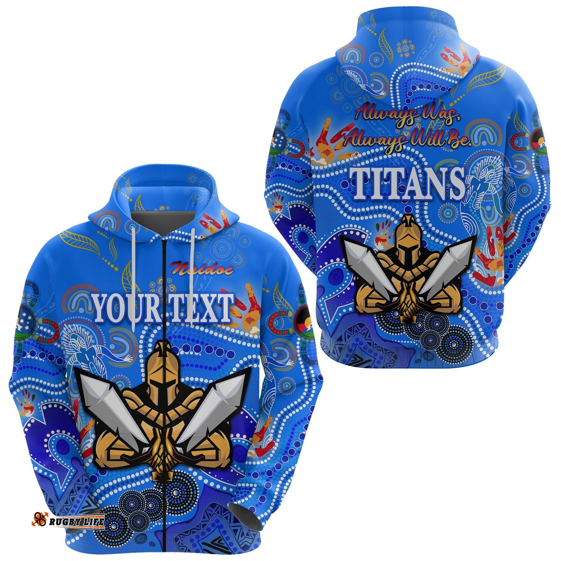 Custom Personalised Gold Coast Titans Zip Hoodie NAIDOC