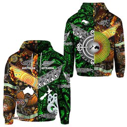 New Zealand Maori Aotearoa And Australia Aboriginal Hoodie Together Green