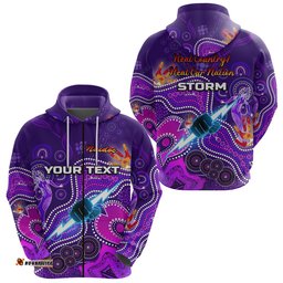 Custom Personalised Melbourne Storm Zip Hoodie NAIDOC Heal Country! Heal Our Nation