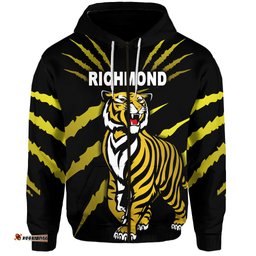 Custom Personalised Richmond Tigers Zip Hoodie Original Version Black, Custom Text And Number