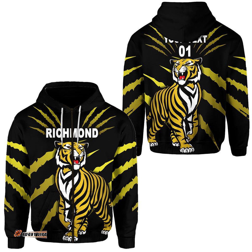 Custom Personalised Richmond Tigers Zip Hoodie Original Version Black, Custom Text And Number