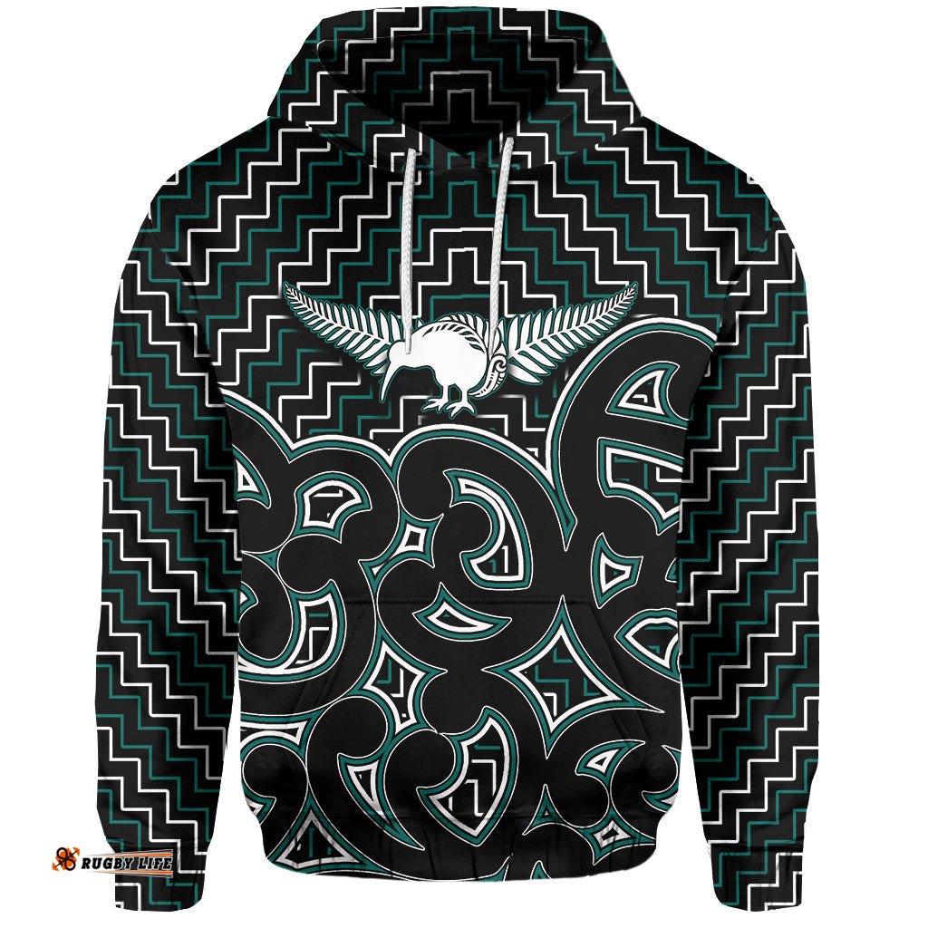 New Zealand Hoodie Maori Graphic Tee patterns Green