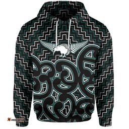New Zealand Hoodie Maori Graphic Tee patterns Green