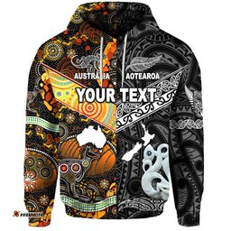 Custom Personalised New Zealand Maori Aotearoa And Australia Aboriginal Hoodie Together Black
